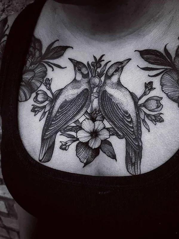 female black and grey blackwork tattoo on chest #2586 | Tattoo Artist Felipe Kross