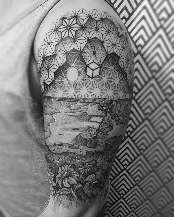Geometric Geometric, Landscape tattoo on Upper Arm