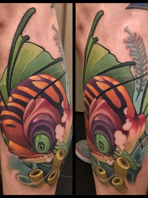 color illustrative tattoo on calf #2651 | Tattoo Artist Jamie Ris