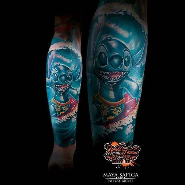 Иллюстративная Stitch, Wave tattoo на Полный рукав