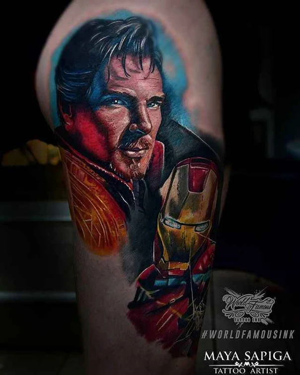 Реализм Portrait, Iron man tattoo на Бедро