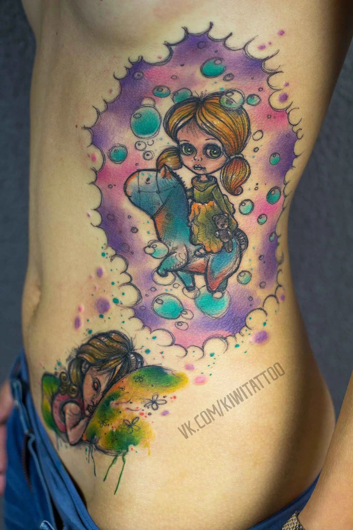 тату-мастер Виктория Kiwi Григорьева цветные скетч татуировки | Tattoo artist Victoria Kiwi color sketch tattoo