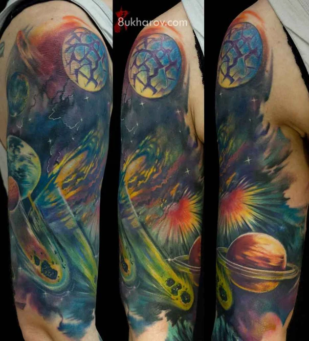 Иллюстративная Planets, Space tattoo на Полный рукав