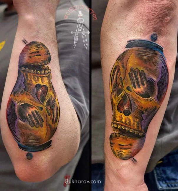 Иллюстративная Skull, Hands tattoo на Предплечье