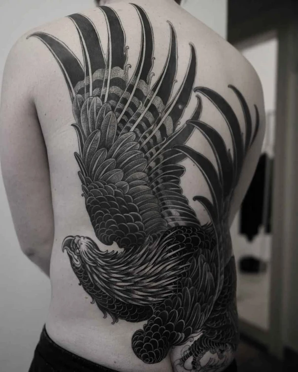 Japanese Bird, Wings tattoo on Full Back