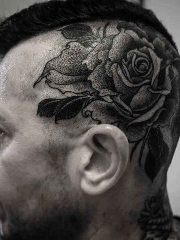 male black and grey black and grey Tatuaggio su head #13382 | Tatuatore Alexander Grim