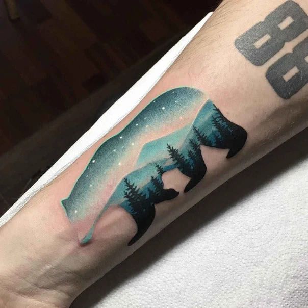 Illustrative Bear, Forest tattoo on Forearm