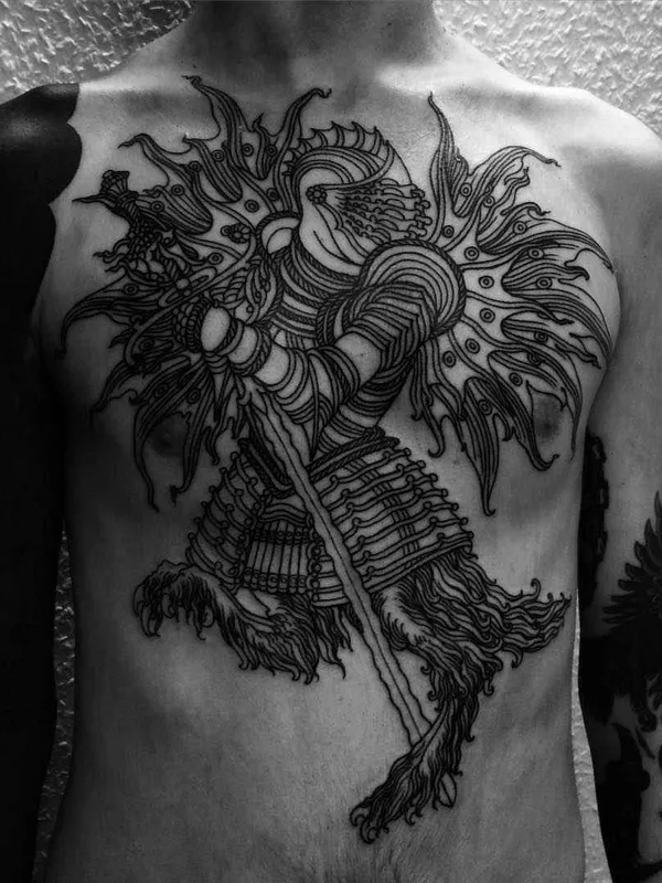male black blackwork Tatuaggio su chest #13384 | Tatuatore Alexander Grim