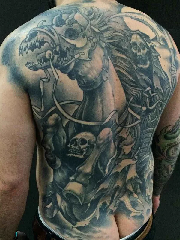 male black and grey black and grey Tatuaggio su full back #13272 | Tatuatore Joao Bosco