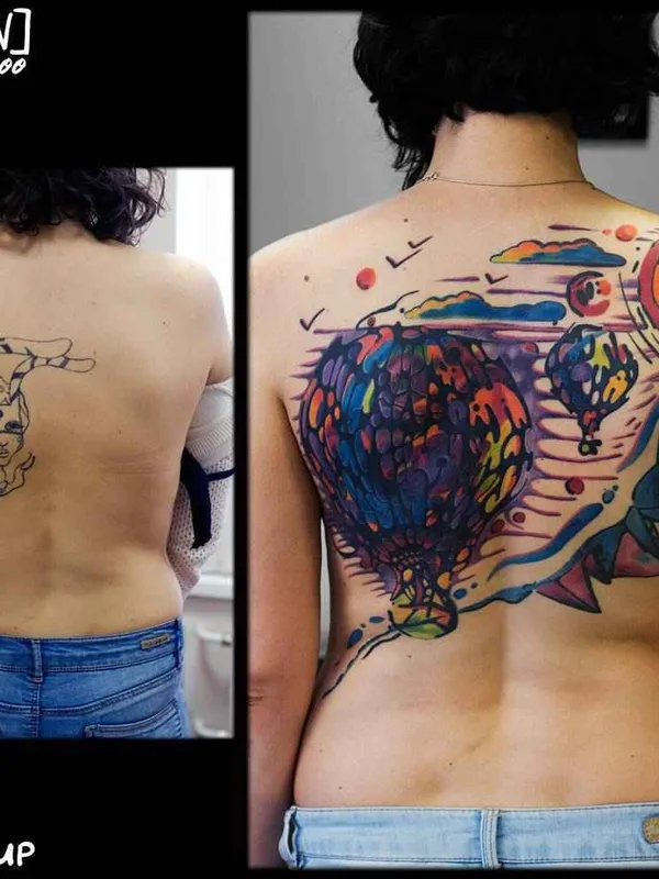 female color watercolor Tatuaggio su upper back #13410 | Tatuatore Юрий BaRiN Баринов