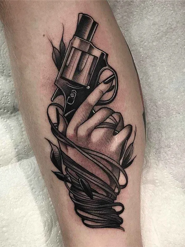 black and grey black and grey Tatuagem em calf #13234 | Tatuador Jason James Smith