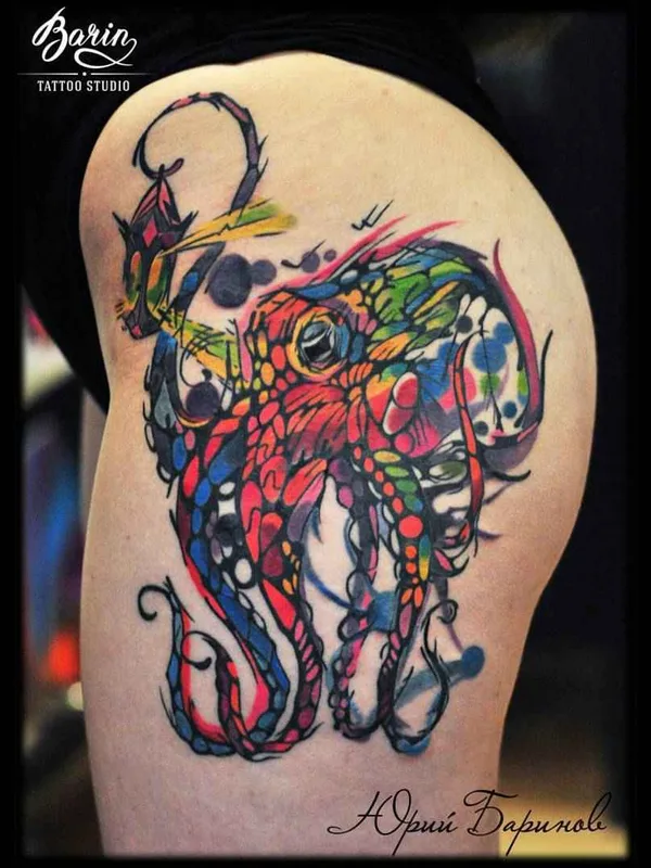 color illustrative Tatuaggio su thigh #13398 | Tatuatore Юрий BaRiN Баринов