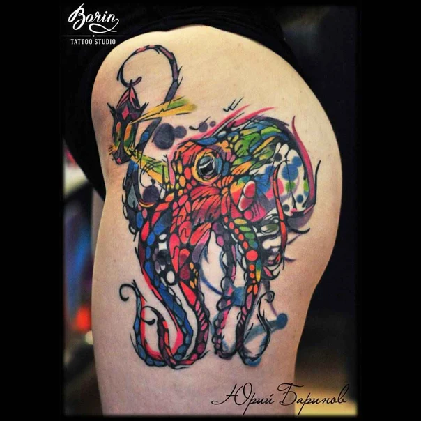 Иллюстративная Octopus tattoo на Thigh