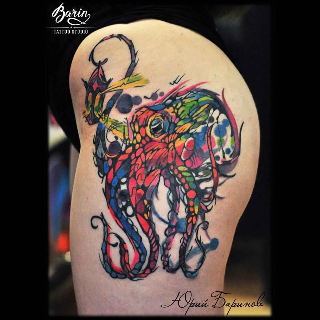 Tattoo artist Yuriy BaRiN Barinov watercolor authors tattoo