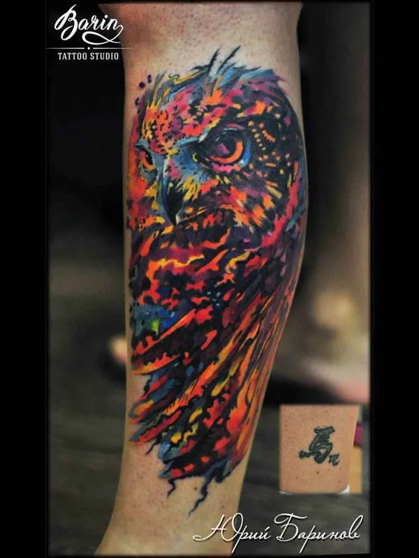 color watercolor Tatuaggio su calf #13403 | Tatuatore Юрий BaRiN Баринов