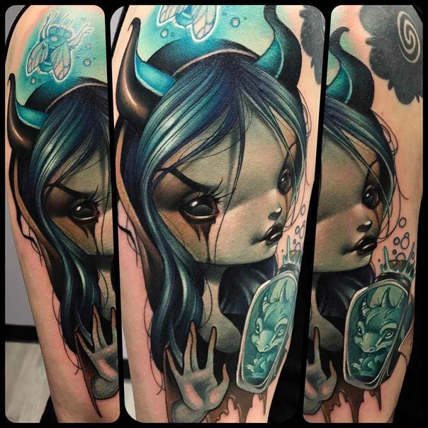 Illustrative Demon, Fantasy tattoo on Forearm