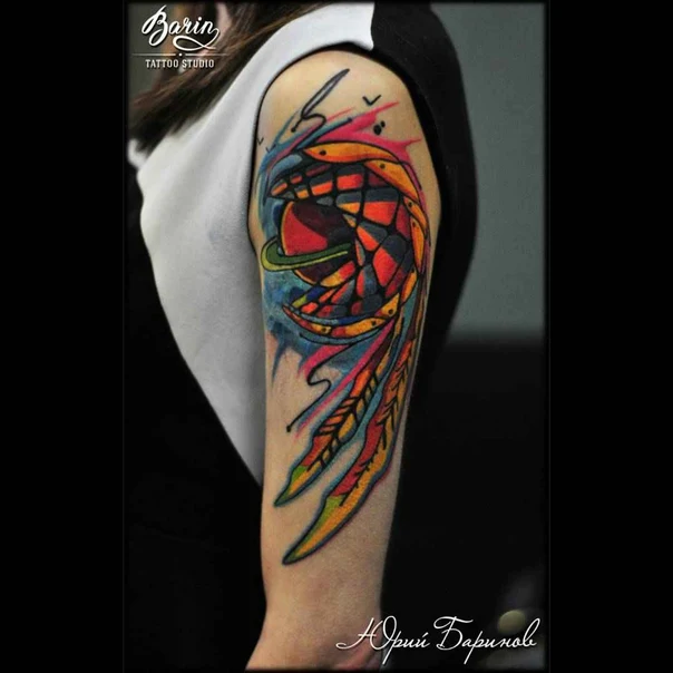Абстрактная Abstract, Feather tattoo на Предплечье