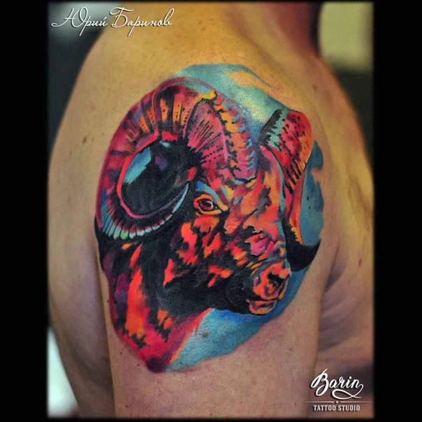 Акварель Animal, Ram tattoo на Дельта