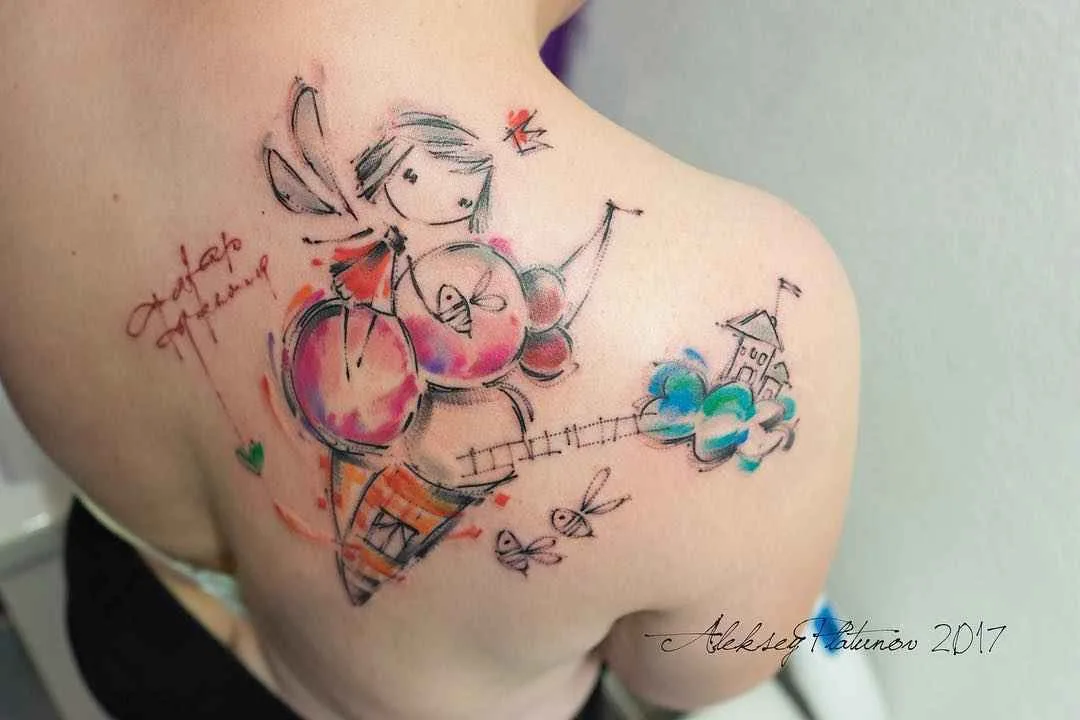 Tatuador Aleksey Platunov art bruto color watercolor sketch tattoo