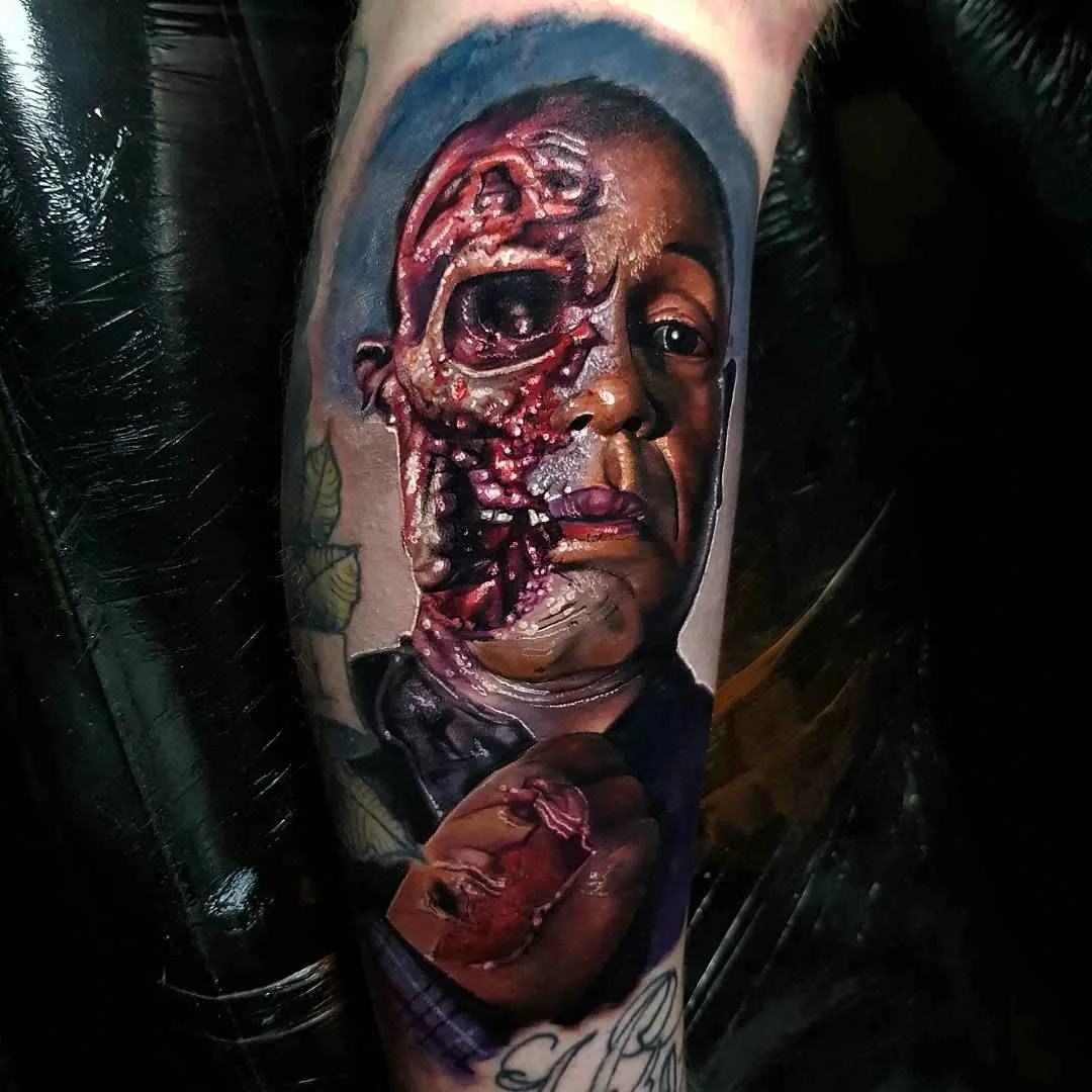 Tattoo artist Alex Wright color realistic horror tattoo