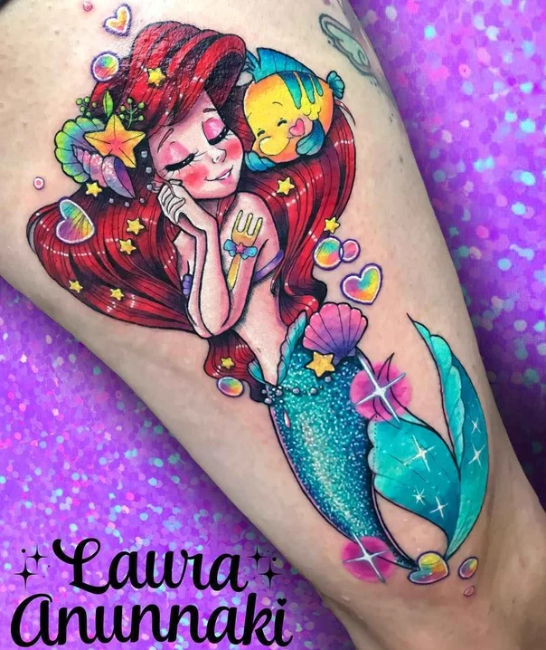 Illustrative Mermaid, Fish tattoo on Thigh
