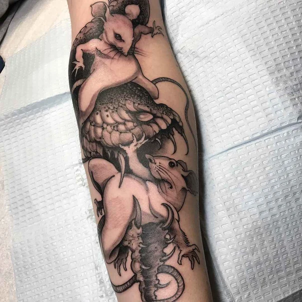 Black & Grey Rats, Fantasy tattoo on Forearm