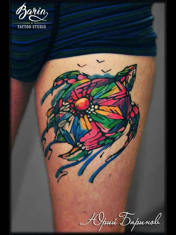 color watercolor Tatuaggio su thigh #13405 | Tatuatore Юрий BaRiN Баринов