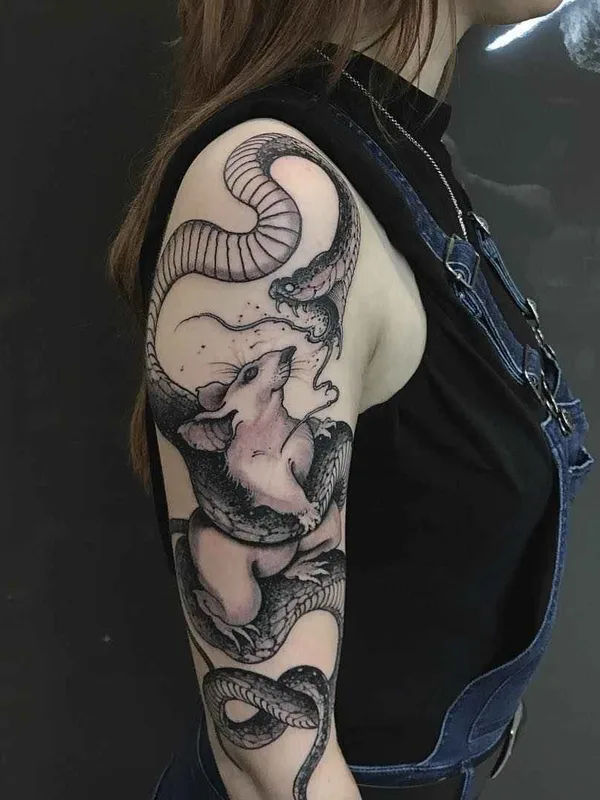 female black and grey black and grey Tatuaggio su full sleeve #13273 | Tatuatore Joao Bosco