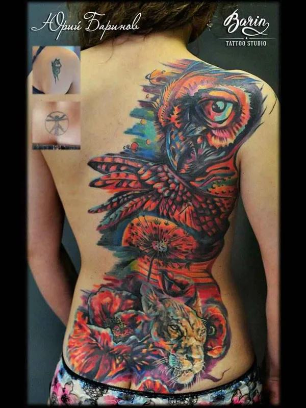 female color illustrative Tatuaggio su full back #13408 | Tatuatore Юрий BaRiN Баринов