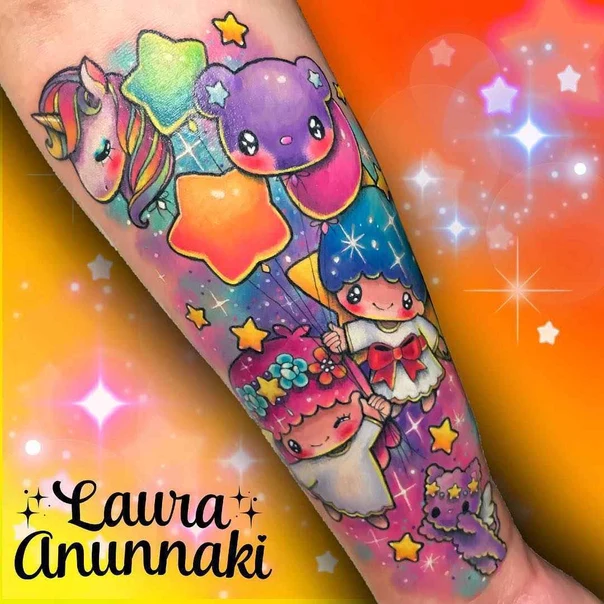 Anime Characters, Stars tattoo on Forearm