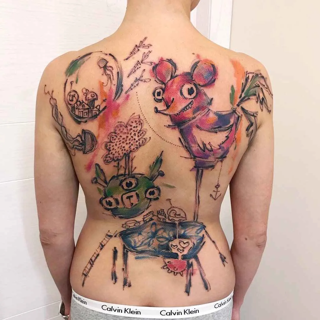 Tatuador Aleksey Platunov art bruto color watercolor sketch tattoo