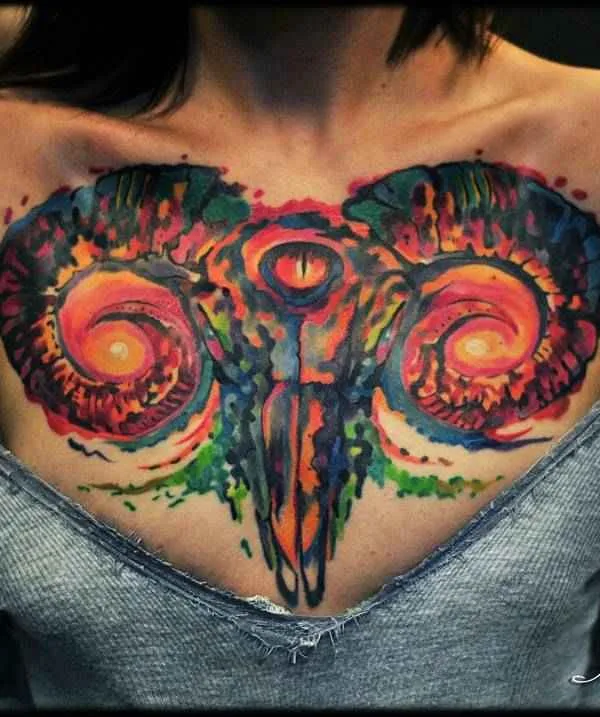 female color abstract Tatuaggio su chest #13406 | Tatuatore Юрий BaRiN Баринов