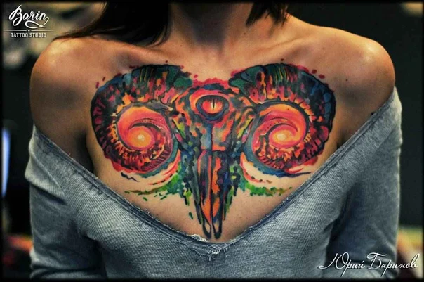 Абстрактная Skull, Animal tattoo на Грудь
