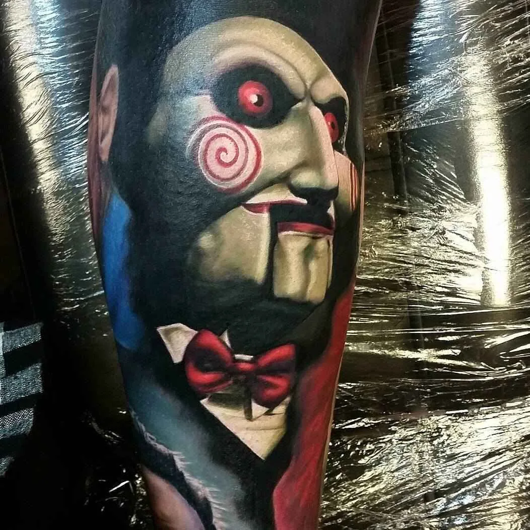 Tattoo artist Alex Wright color realistic horror tattoo