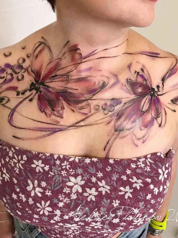 female color watercolor Tatuagem em chest #12813 | Tatuador Алексей Платунов