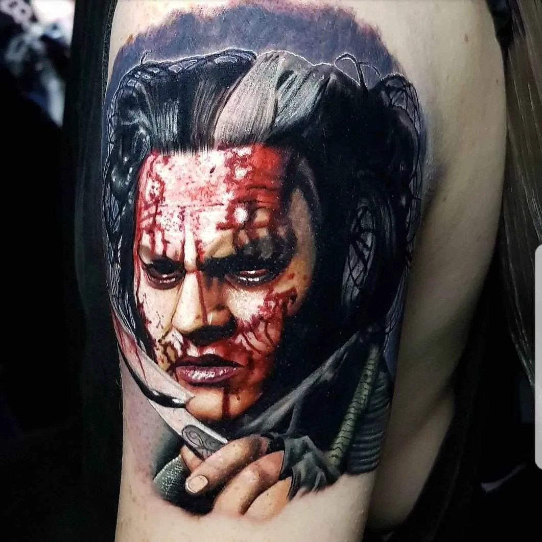 Tattoo artist Alex Wright color realistic horror tattoo