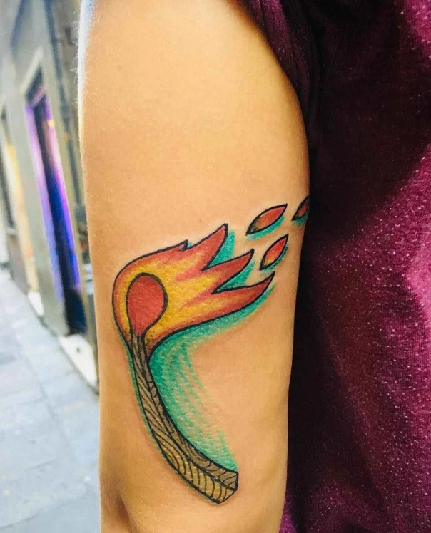 Illustrative Match, Fire tattoo on Forearm