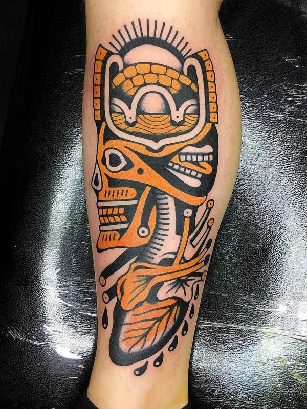 color traditional 纹身 在 calf #13367 | 纹身师 Geno