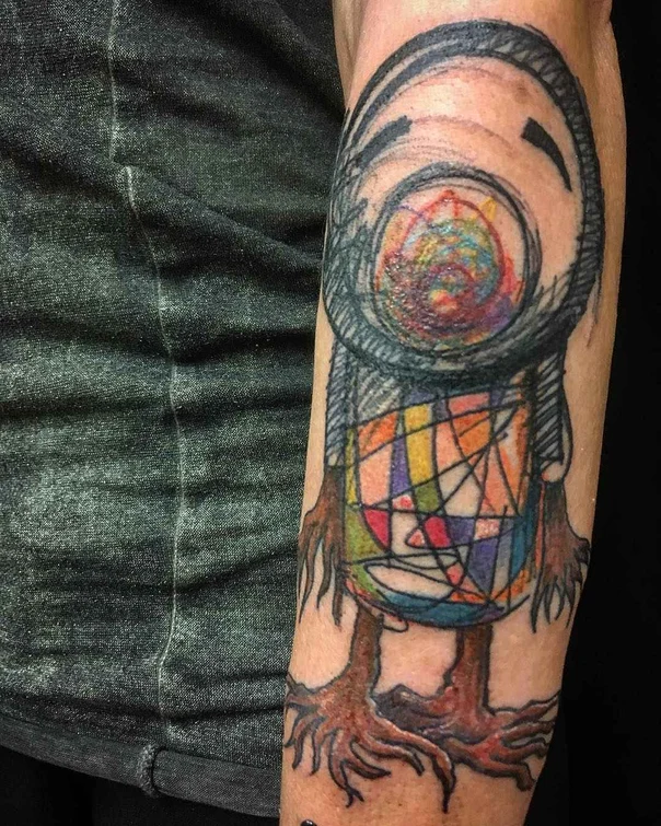 Sketch Owl, Geometric tattoo on Forearm