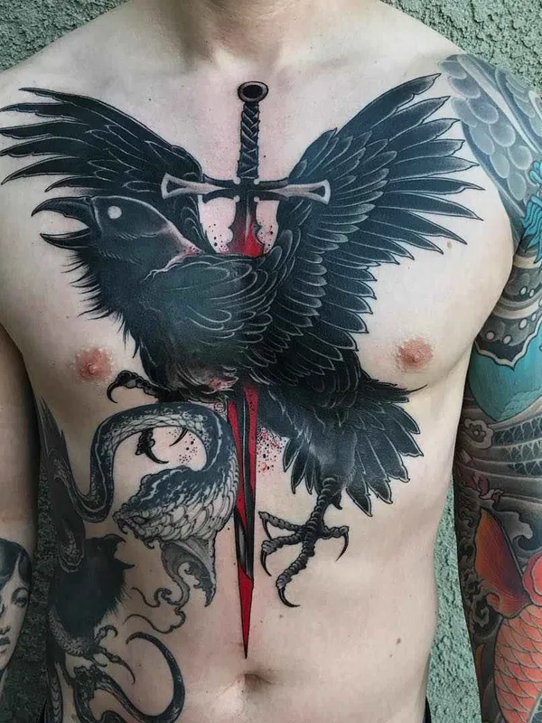 male black and grey blackwork Tatuaggio su chest #13284 | Tatuatore Joao Bosco