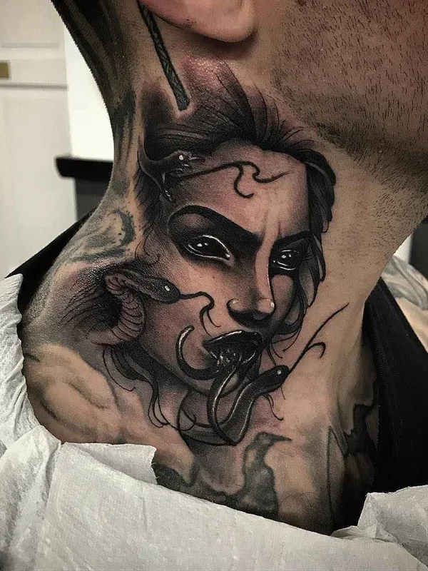 black and grey black and grey Tatuagem em neck #13245 | Tatuador Jason James Smith