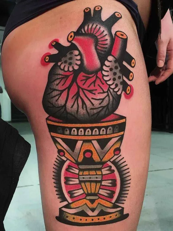 color traditional 纹身 在 thigh #13373 | 纹身师 Geno