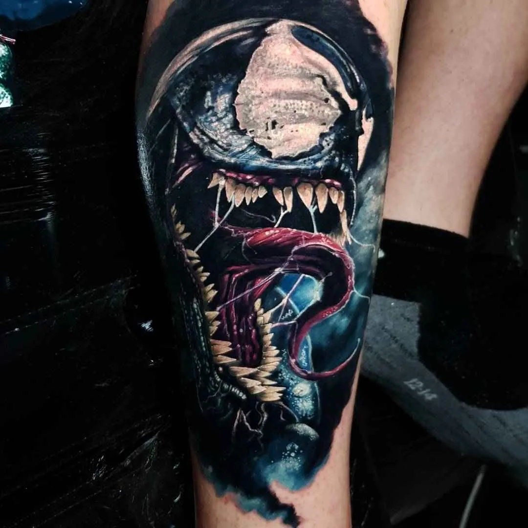 Tattoo artist Alex Wright color realistic horror tattoo