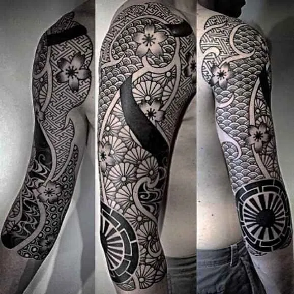 male black japanese Tatuaggio su full sleeve #13182 | Tatuatore Nissaco