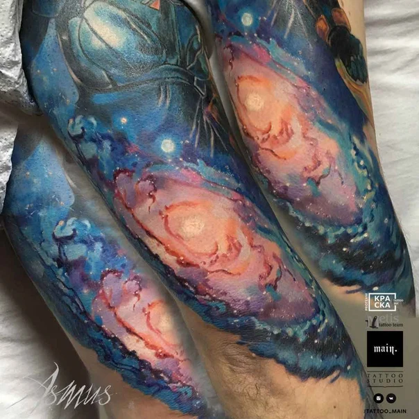 Акварель Galaxy, Space tattoo на Полный рукав
