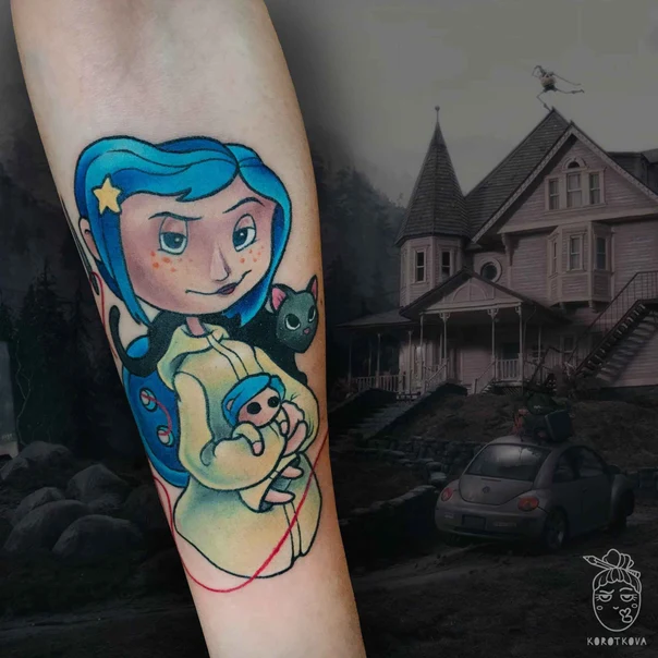 Cartoon Character, Cat tattoo на Предплечье