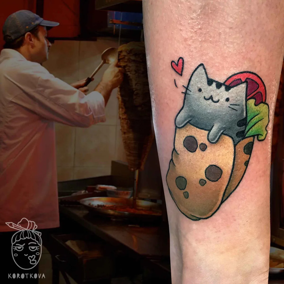 Tattoo artist Natali Korotkova bright fun new school tattoo