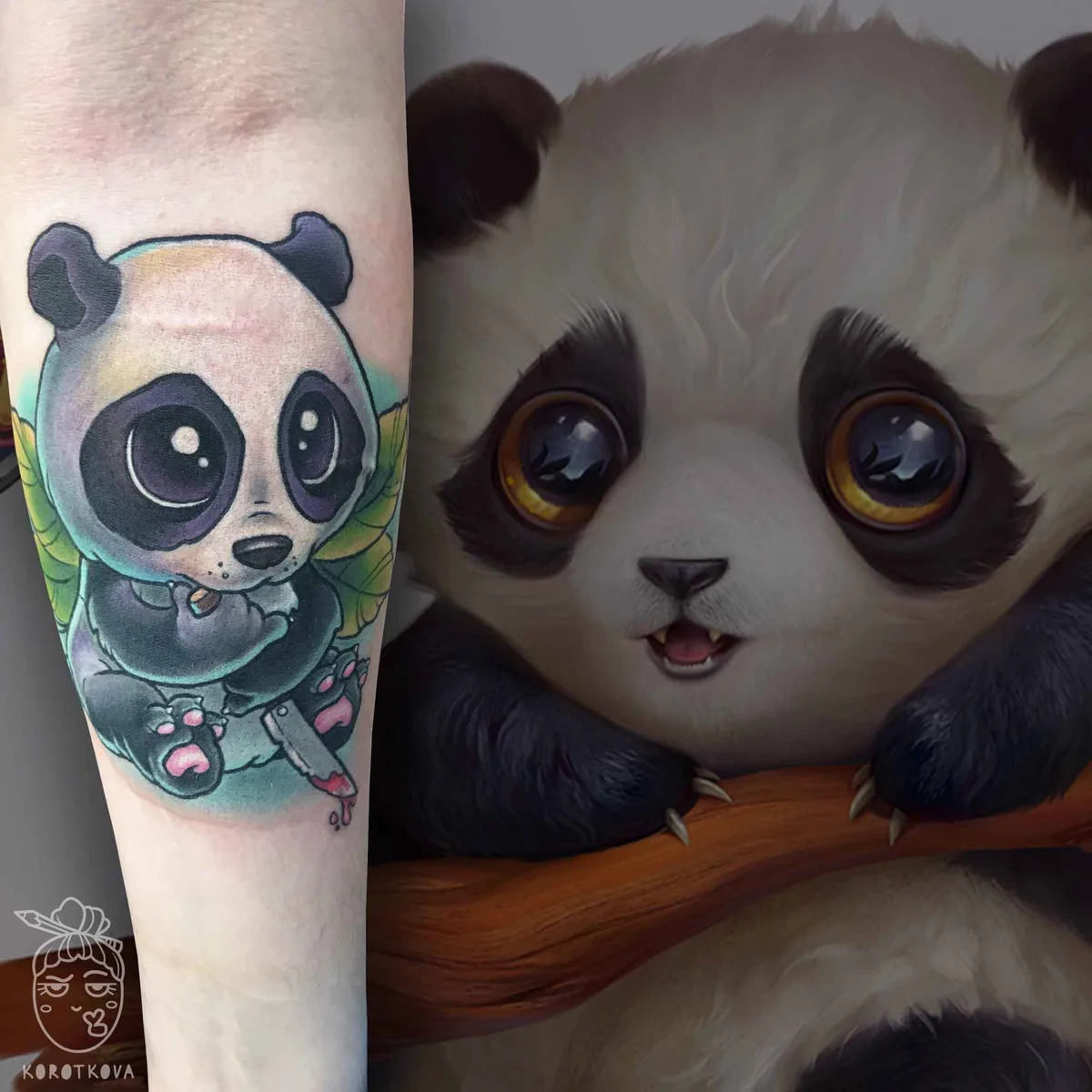 Tattoo artist Natali Korotkova bright fun new school tattoo