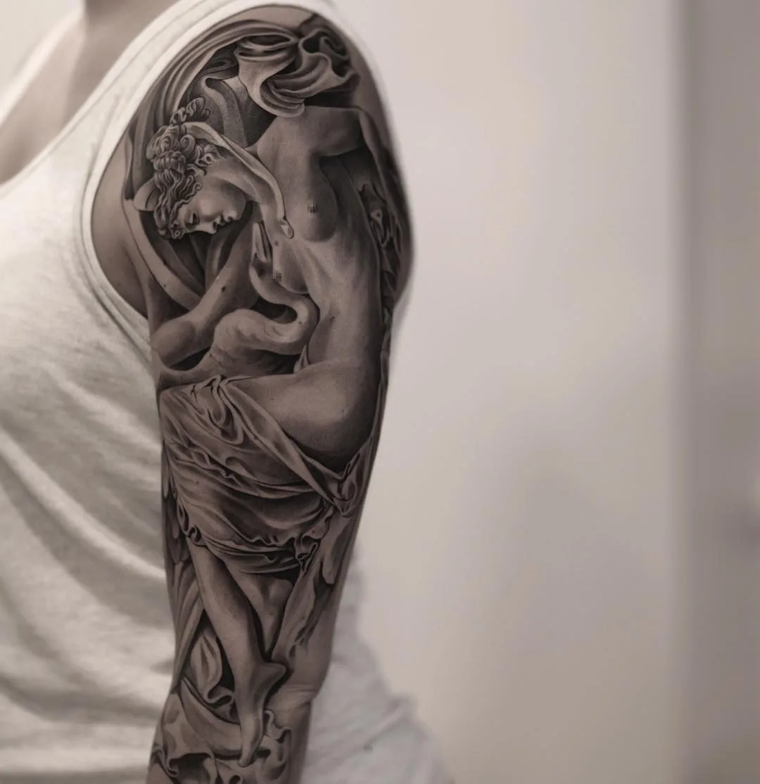 Tattoo artist Jun Cha, black&grey realistic tattoo, engraving | USA