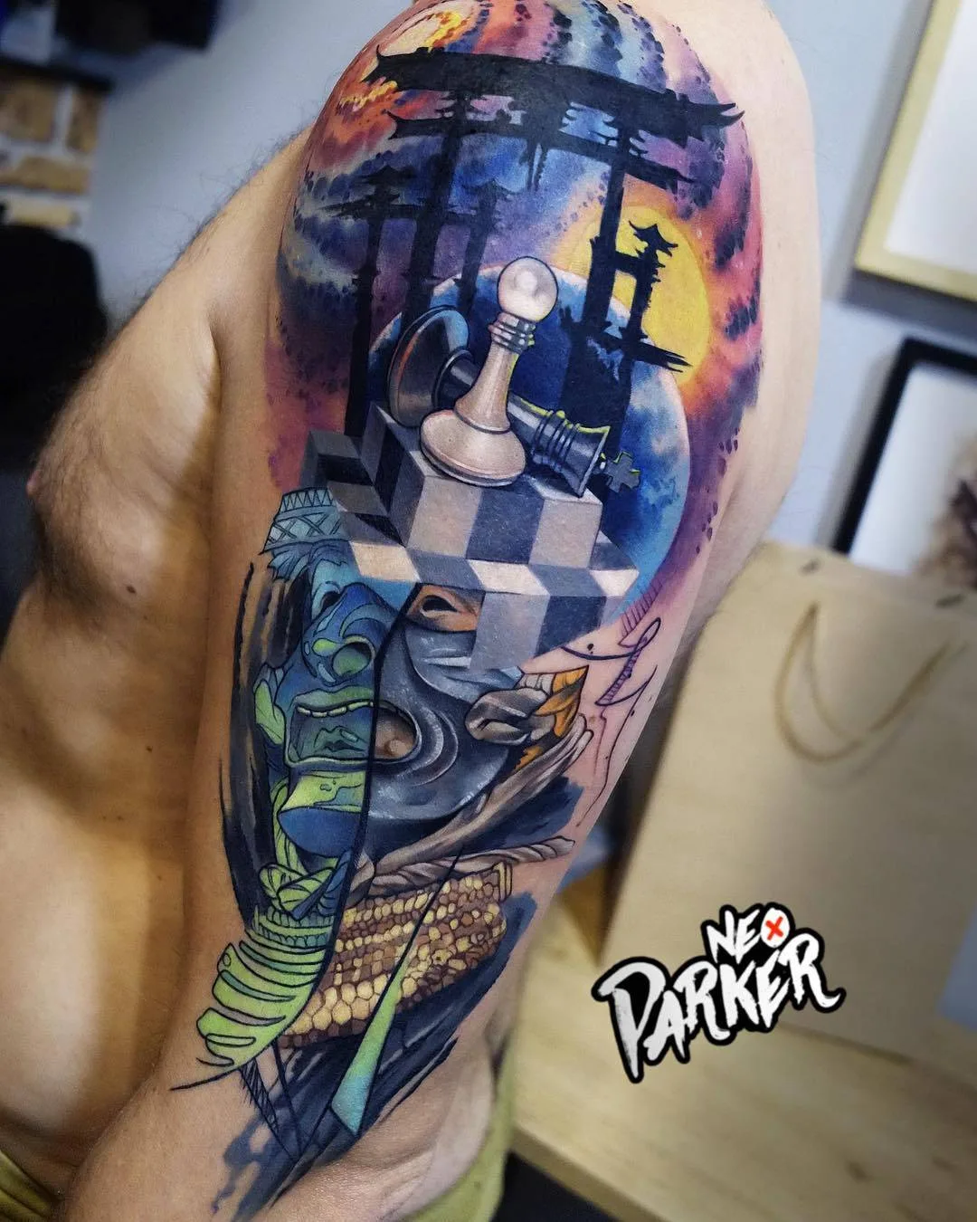 Artista di tatuaggi Neo Parker (Rober Pedragosa), stile autore colore ritratto realistico tatuaggio, surrealismo | Spagna, Madrid
